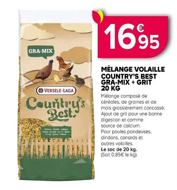 mélange volaille country's best gra-mix + grit 20 kg