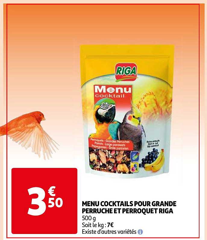 menu cocktails pour grande perruche et perroquet riga