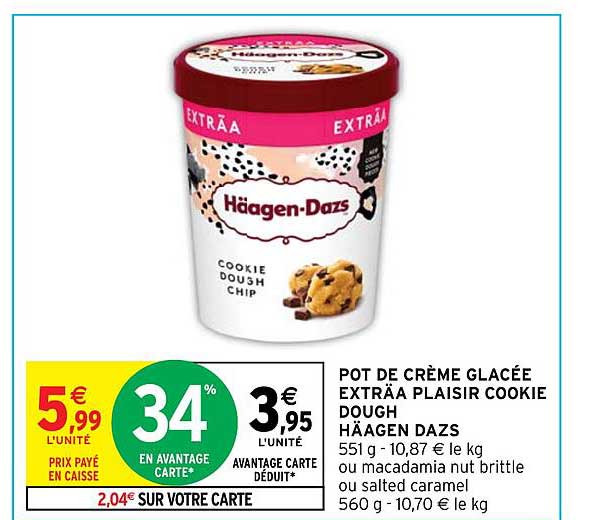 pot de crème glacée exträa plaisir cookie dough häagen dazs