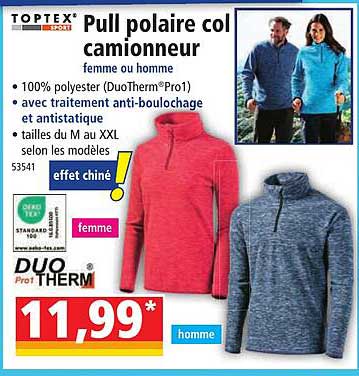 pull polaire col camionneur toptex sport