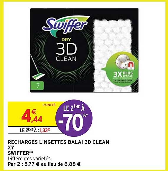Recharges Lingettes Balai 3d Clean X7 Swiffer
