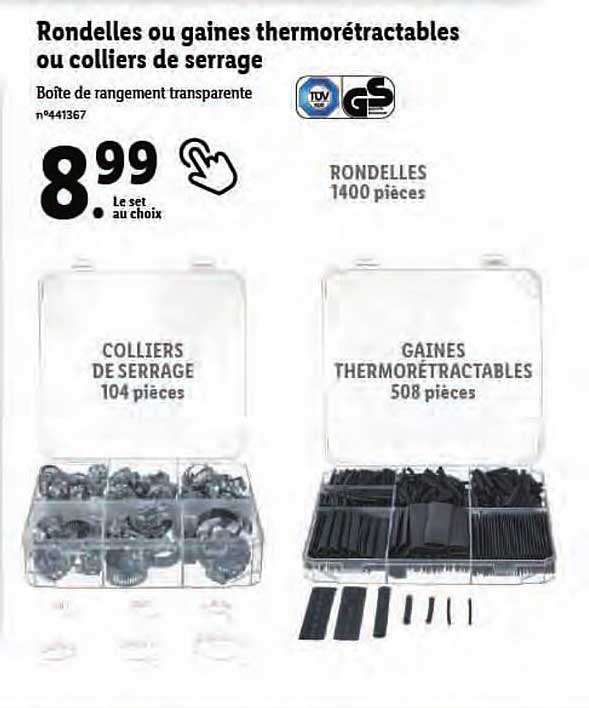 rondelles ou gaines thermo rétractables ou colliers de serrage