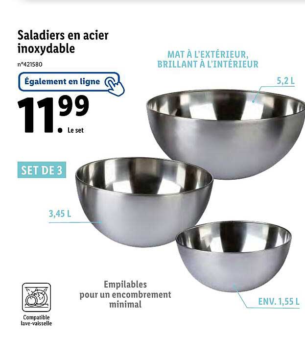 saladiers en acier inoxydable