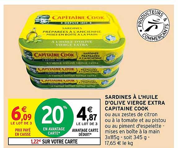 Sardines à L'huile D'olive Vierge Extra Capitaine Cook