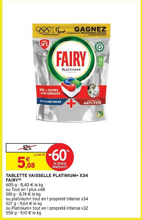 Tablette Vaisselle Platinium+ X 34 Fairy