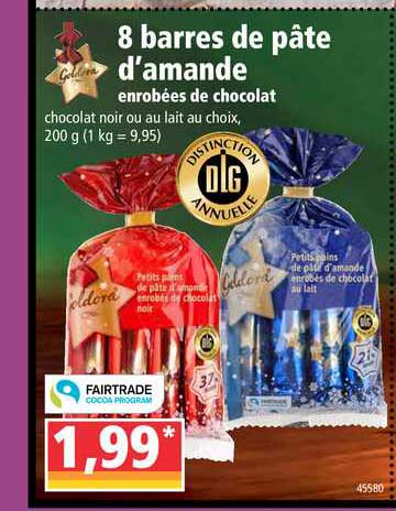 8 barres de pâte d'amande enrobées de chocolat goldera