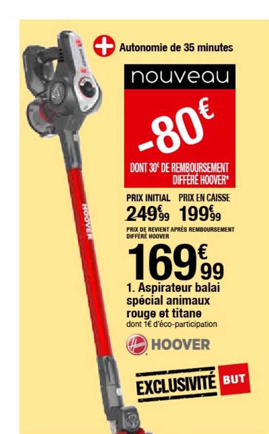 aspirateur balai spécial animaux rouge et titane hoover
