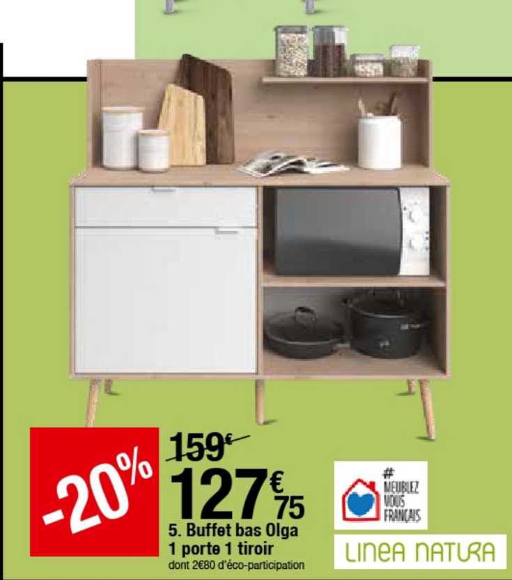 Buffet Bas Olga 1 Porte 1 Tiroir Linea Natura -20%