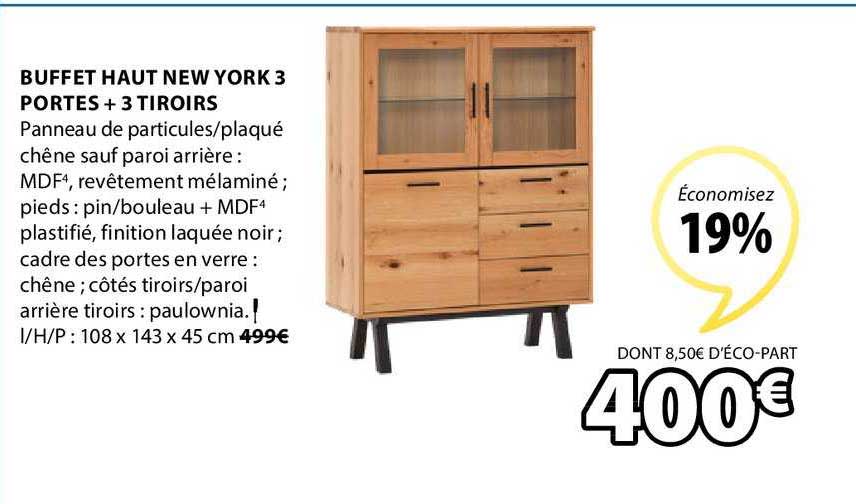 buffet haut new york 3 portes + 3 tiroirs