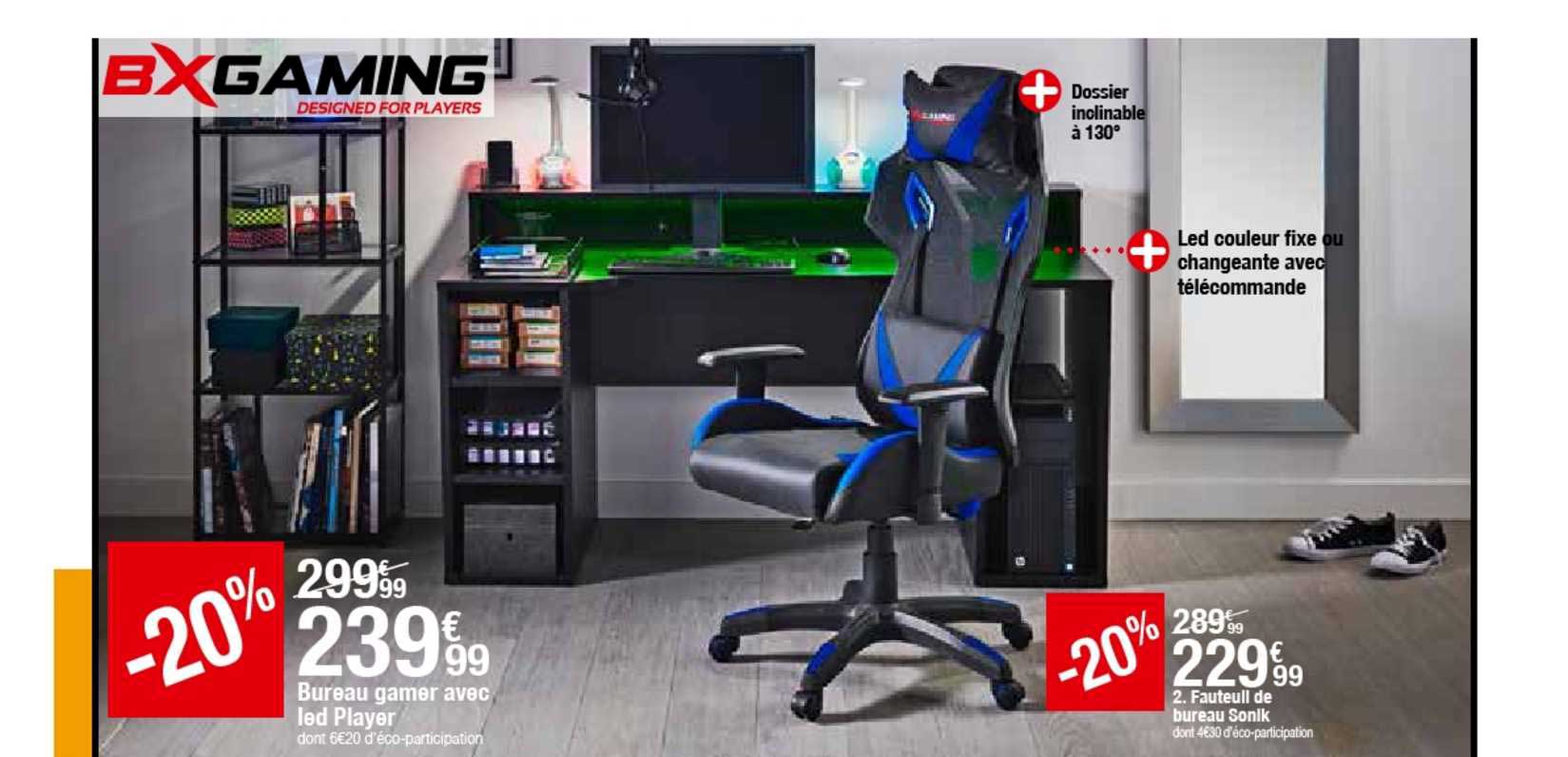 bureau gamer avec led player fauteuil de bureau sonik bxgaming