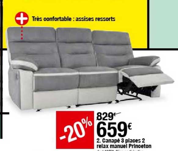canapé 3 places 2 relax manuel princeton