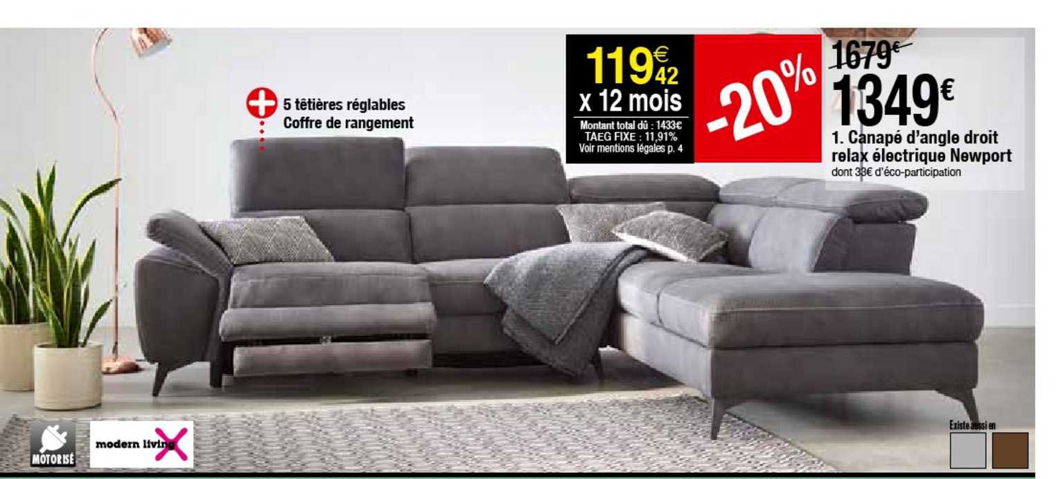 Canapé D'angle Droit Relax électrique Newport Modern Living