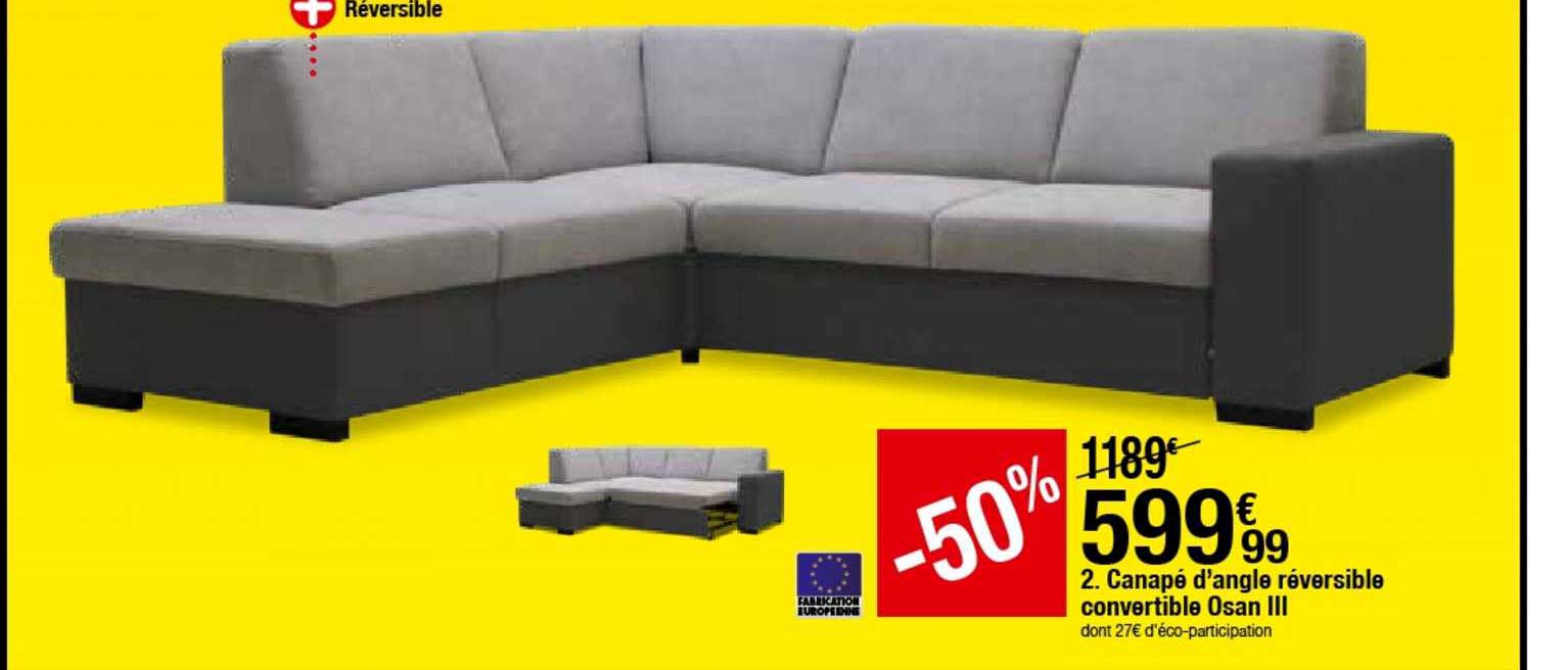 canapé d'angle réversible convertible osan iii