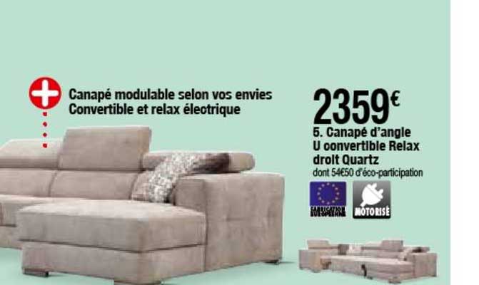 Canapé D'angle U Convertible Relax Droit Quartz