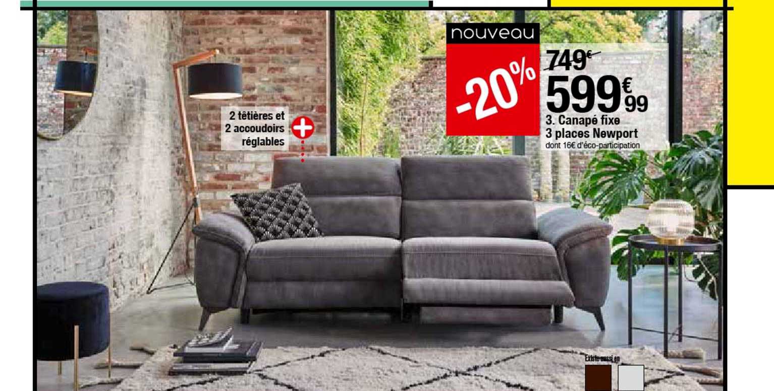 Canapé Fixe 3 Places Newport