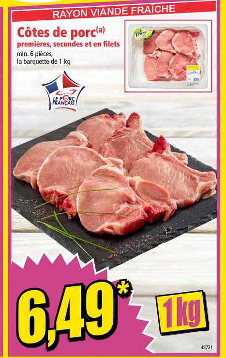 côtes de porc premières secondes et en filets