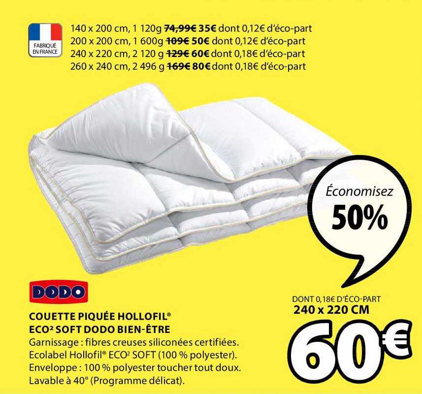 couette piquée hollofil eco2 soft dodo bien être dodo