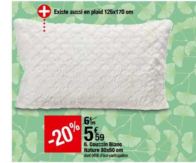 coussin blanc nature 30x50 cm -20%