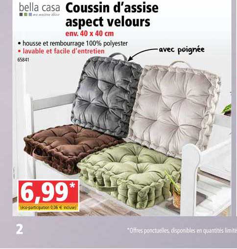 coussin d'assise aspect velours bella casa