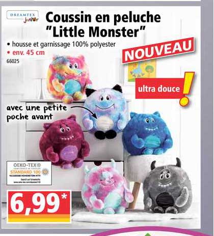 coussin en peluche little monster dreamtex