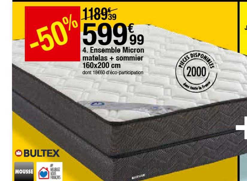 ensemble micron matelax + sommier 160x200 cm bultex -50%
