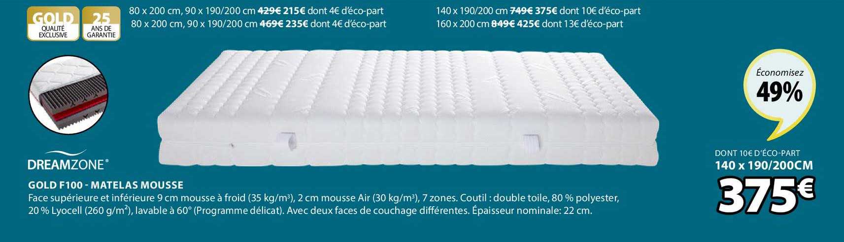 gold f100 matelas mousse dreamzone