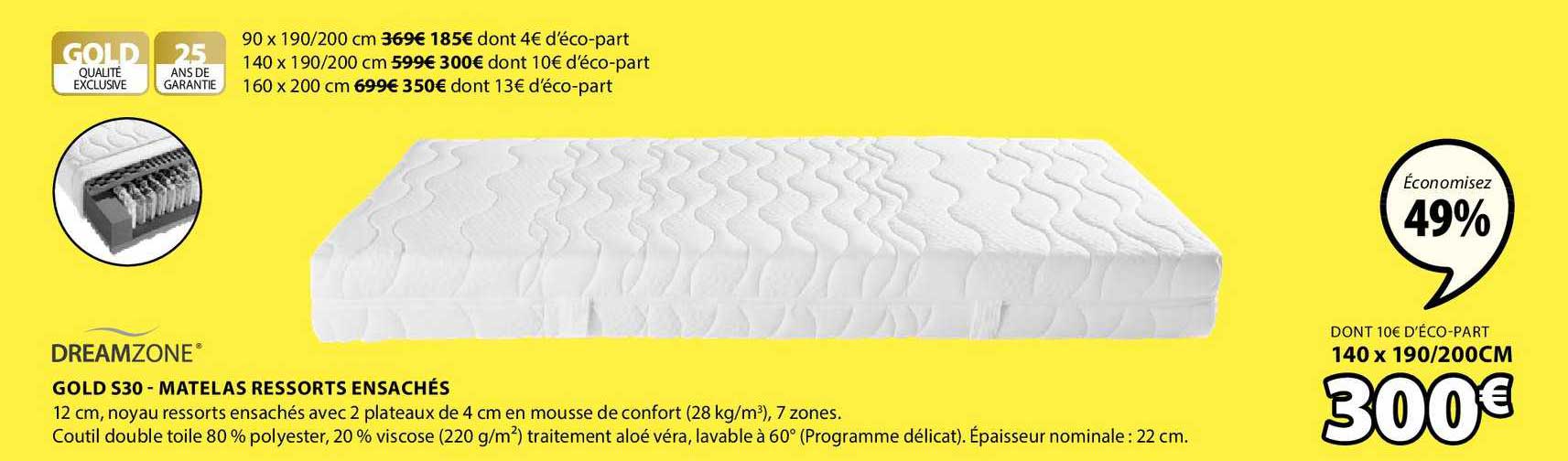 gold s30 matelas ressorts ensachés dreamzone