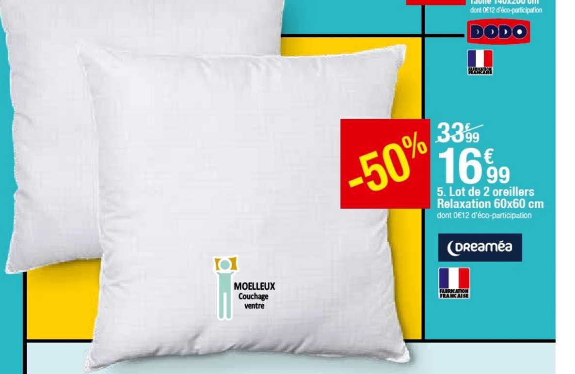 lot de 2 oreillers relaxation 60x60 cm -50%