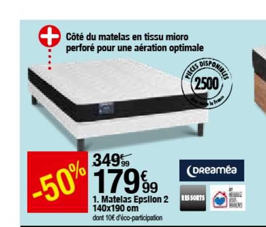 matelas epsilon 2 140x190 cm dreaméa -50%