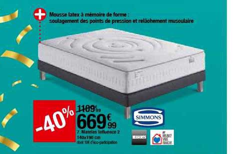 matelas influence 2 140x190 cm simmons -40%