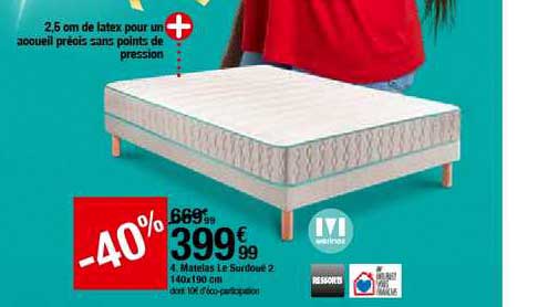 matelas le surdoue 2 140x190 cm -40%