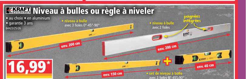 niveau à bulles ou règle à niveler kraft werkzeuge