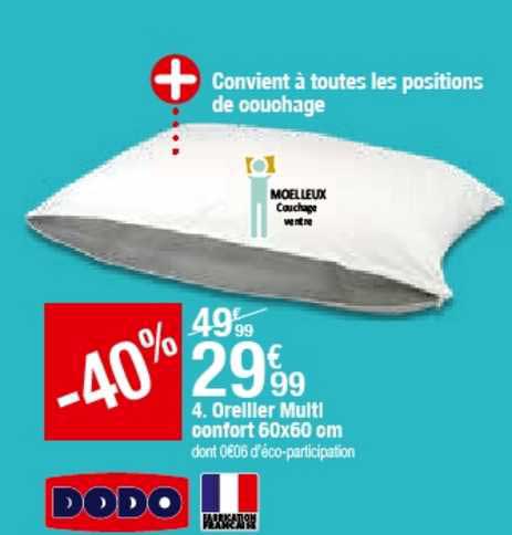 oreiller multi confort 60x60 cm dodo -40%
