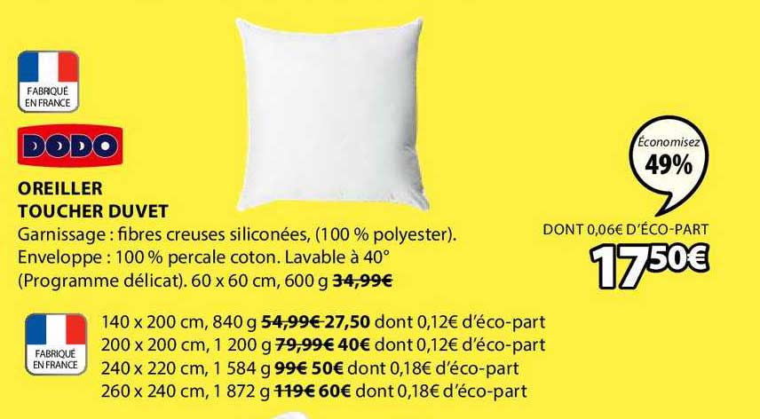 oreiller toucher duvet dodo