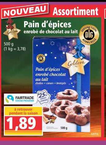 pains d'épices enrobé de chocolat au lait goldera