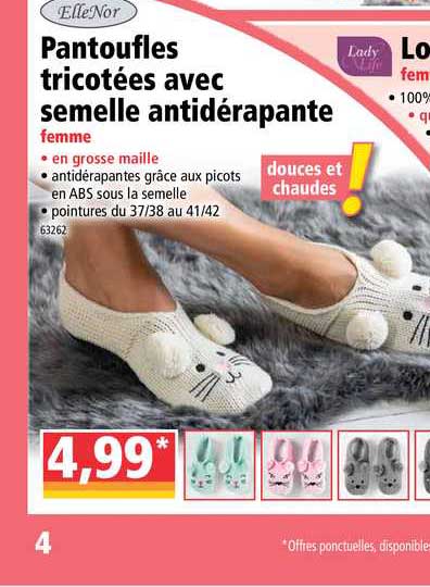 pantoufles tricotées avec semelle antidérapante ellenor