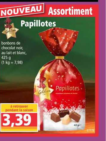 papillotes bonbons de chocolat noir au lait et blanc goldera