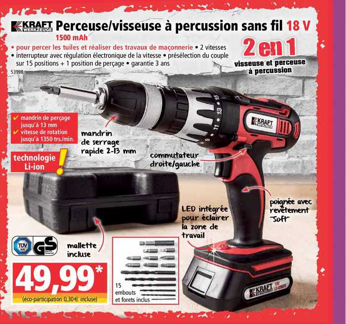 perceuse visseuse à percussion sans fil kraft werkzeuge