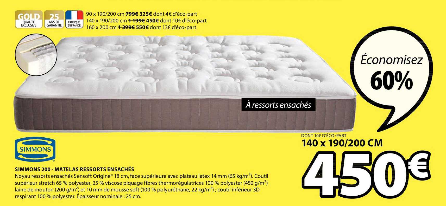 simmons 200 matelas ressorts ensachés