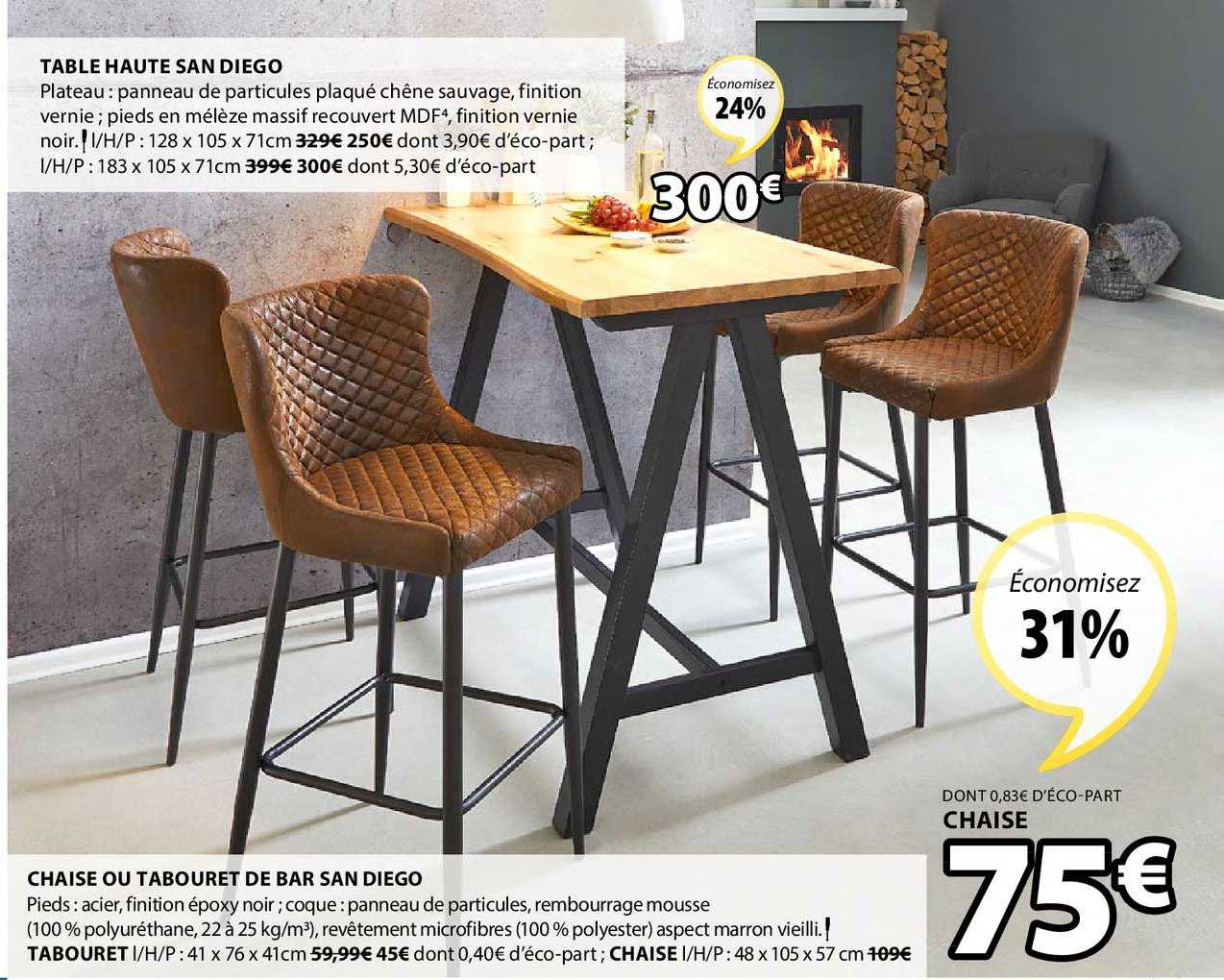 table haute san diego chaise ou tabouret de bar san diego