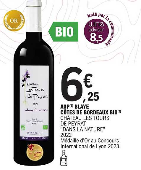 aop blaye côtes de bordeaux bio château les tours de peyrat "dans la nature" 2022