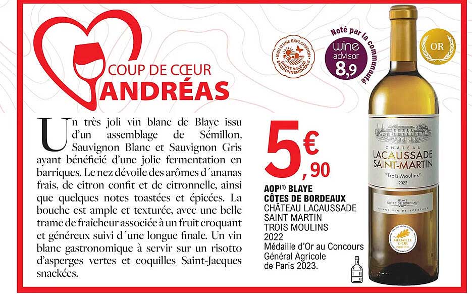 Aop Blaye Côtes De Bordeaux Château Lacaussade Saint Martin Trois Moulins 2022