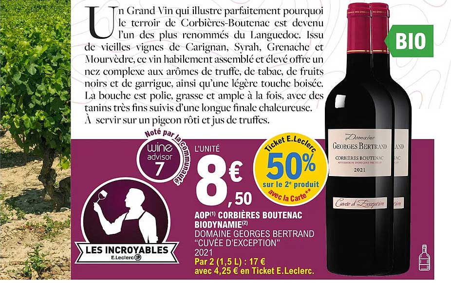 aop corbières boutenac biodynamie domaine georges bertrand "cuvée d'exception" 2021