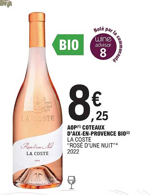 aop côteaux d'aix-en-provence bio la coste "rosé d'une nuit" 2022