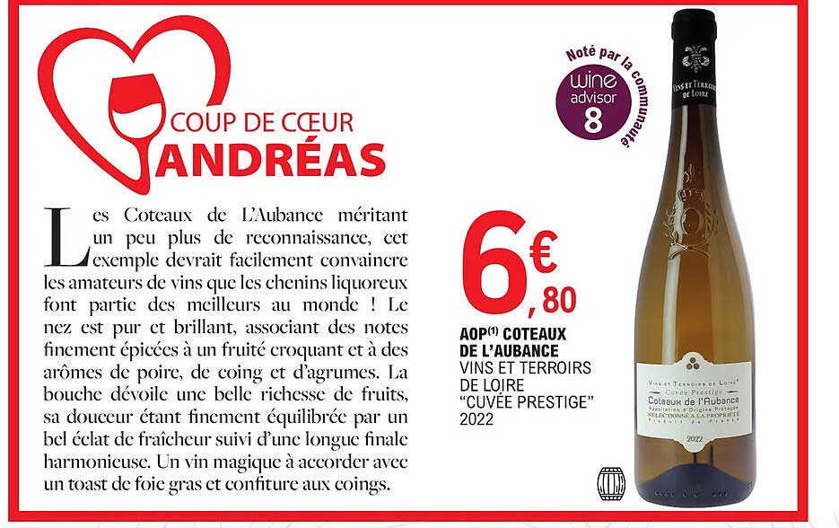 aop côteaux de l'aubance vins et terroirs de loire "cuvée prestige" 2022