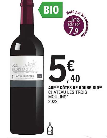 aop côtes de bourg bio château les trois moulins 2022
