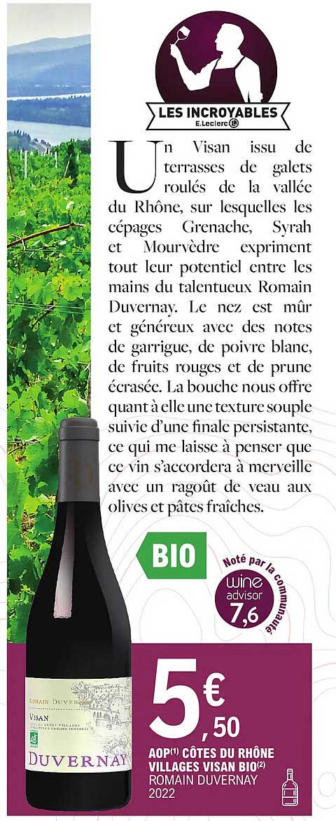 aop côtes du rhône villages visan bio romain duvernay 2022