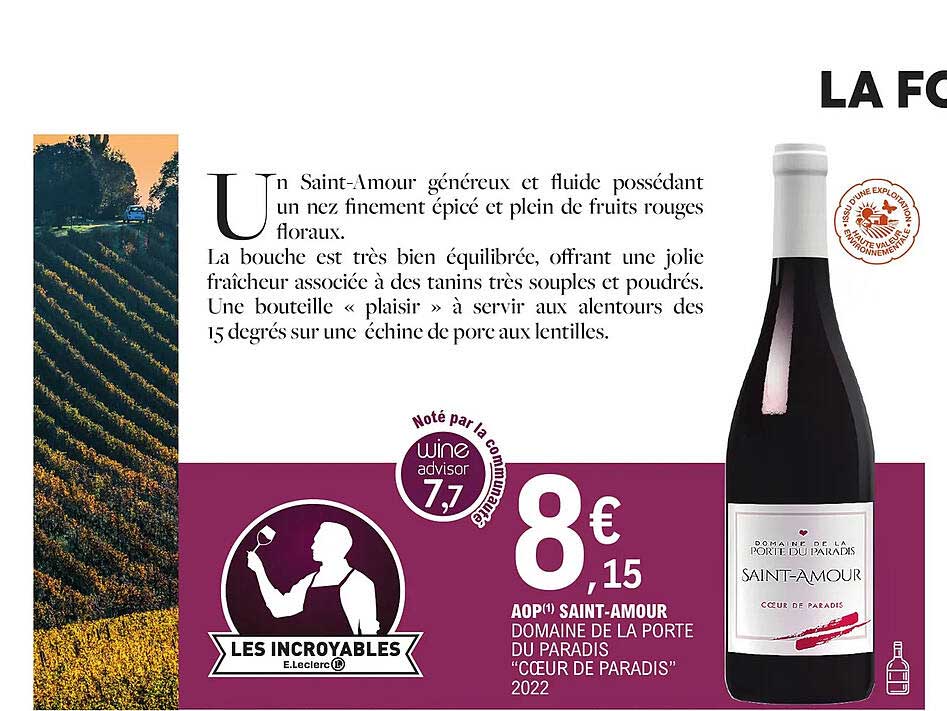 aop saint-amour domaine de la porte du paradis "cœur de paradis" 2022