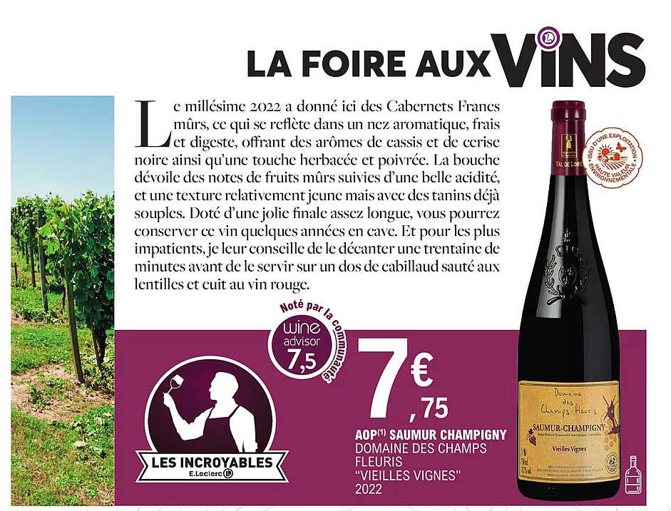 aop saumur champigny domaine des champs fleurs "vieilles vignes" 2022