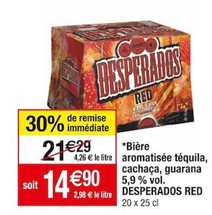 bière aromatisée téquila, cachaça, guarana 5,9% vol desperados red